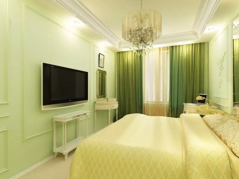 Vihreät verhot makuuhuoneessa (58 kuvaa): sisätilat minttu ja vaaleanvihreät verhot, muotoilu smaragd verhot ja tummat vihreät verhot, muut vaihtoehdot 21286_28