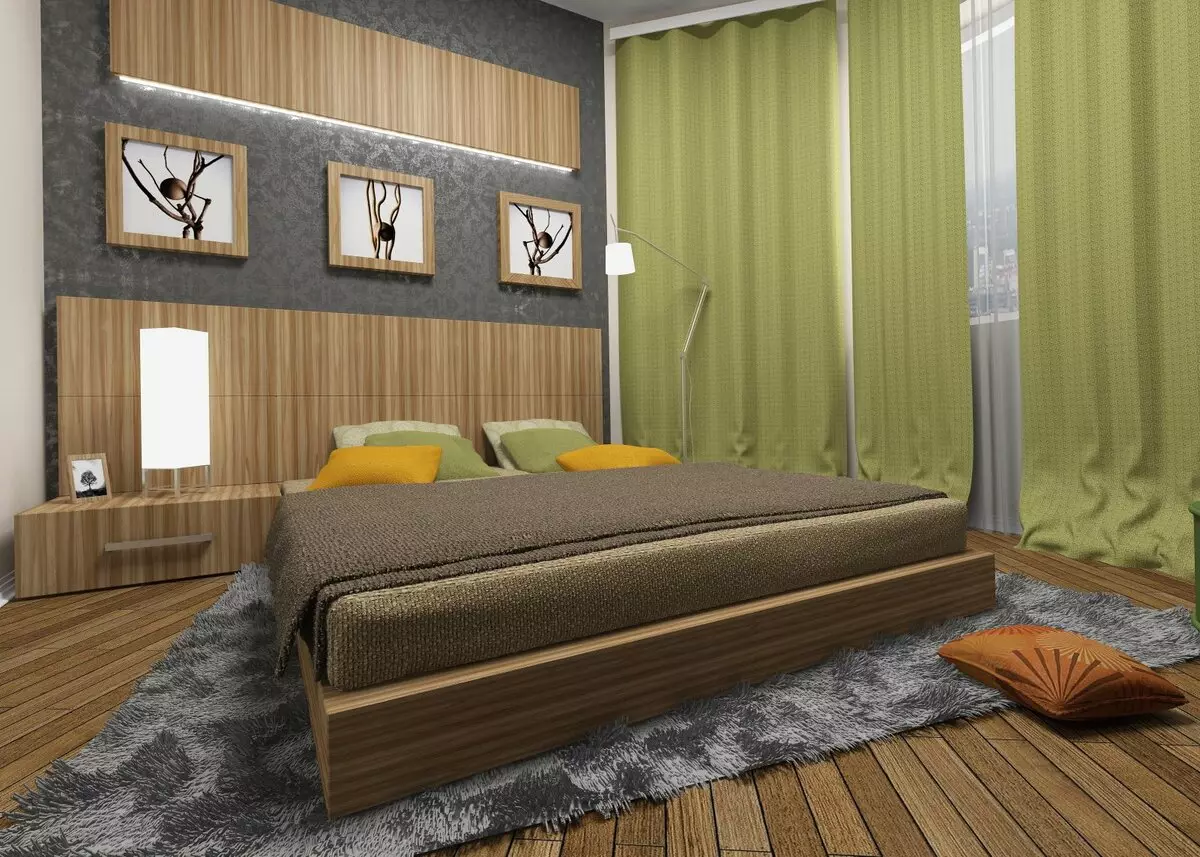 在卧室绿色的窗帘（58张）：用薄荷和浅绿色的窗帘，翡翠窗帘和深绿色的窗帘，其他选项的室内设计 21286_34