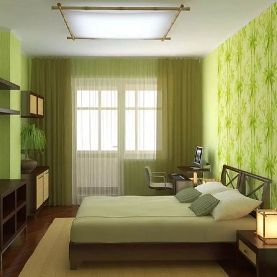 Vihreät verhot makuuhuoneessa (58 kuvaa): sisätilat minttu ja vaaleanvihreät verhot, muotoilu smaragd verhot ja tummat vihreät verhot, muut vaihtoehdot 21286_35