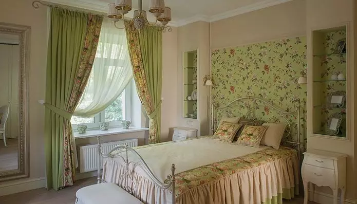 침실에있는 녹색 커튼 (58 사진) : 민트와 밝은 녹색 커튼이있는 인테리어, 에메랄드 커튼 및 짙은 녹색 커튼, 기타 옵션 21286_41