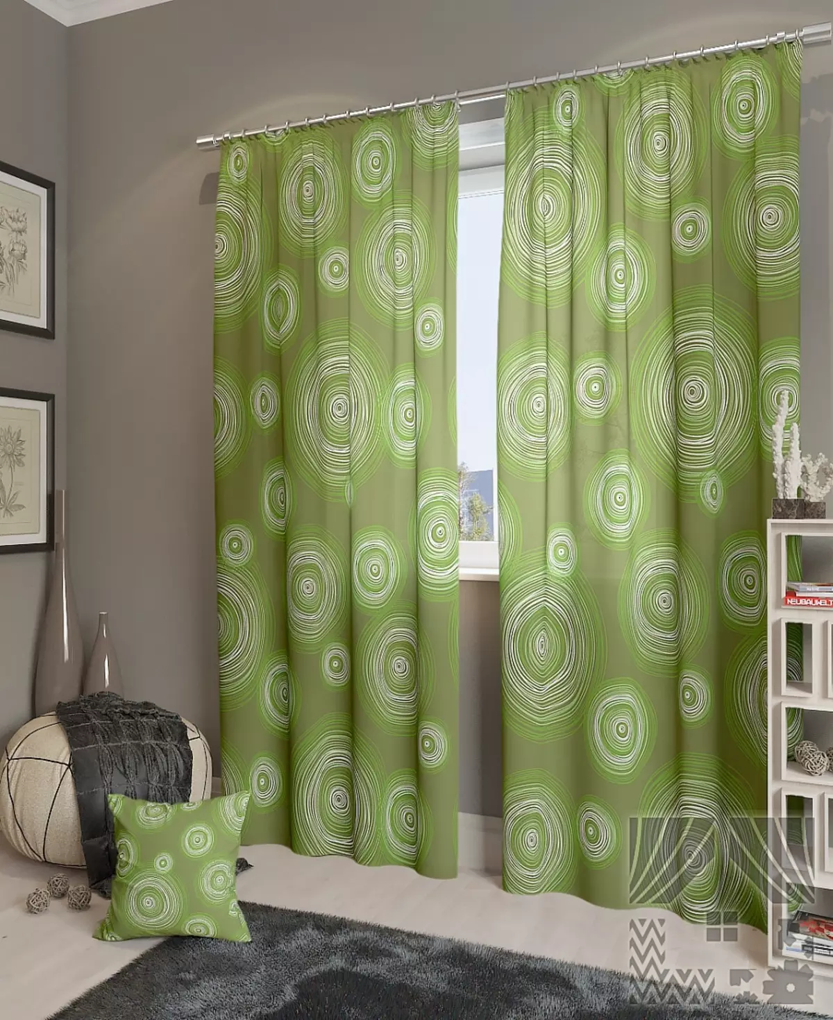 Groene gordijnen in de slaapkamer (58 foto's): interieurs met munt en lichtgroene gordijnen, ontwerp met smaragdgorda's en donkergroene gordijnen, andere opties 21286_47