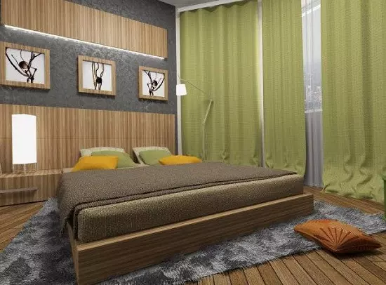 Groene gordijnen in de slaapkamer (58 foto's): interieurs met munt en lichtgroene gordijnen, ontwerp met smaragdgorda's en donkergroene gordijnen, andere opties 21286_54