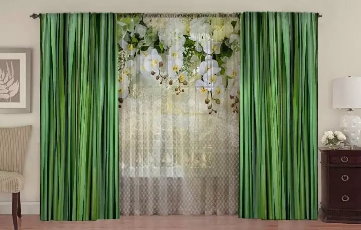 Zelene zavese v spalnici (58 fotografij): Notranjost s kovnico in svetlo zelenimi zavesami, oblikovanje s smaragdnimi zavesami in temnimi zelenimi zavesami, druge možnosti 21286_56
