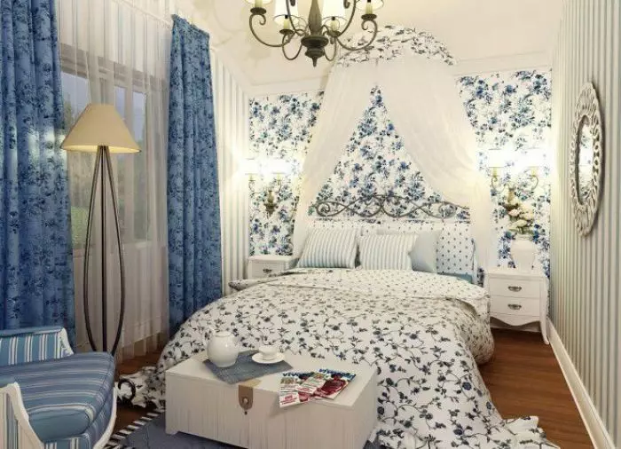 Langsir dalam bilik tidur ringan (45 foto): Tirai apa yang sesuai dengan bilik tidur dengan perabot putih? Reka bentuk dan warna tirai 21292_24