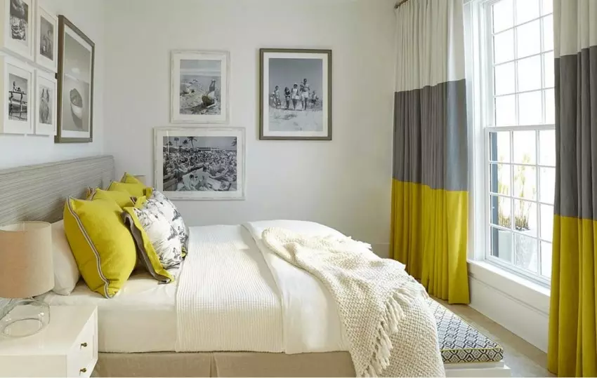 Cortines en un dormitori de la llum (45 fotos): Què cortines encaixen en el dormitori amb mobles de color blanc? Disseny i el color de la cortina 21292_34