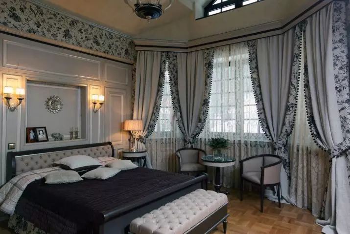 Färggardiner i sovrummet (61 bilder): Hur man väljer en lämplig nyans? Hur man väljer en solig gardiner? De mest lämpliga kombinationerna av toner av gardiner, tapeter och möbler 21293_22