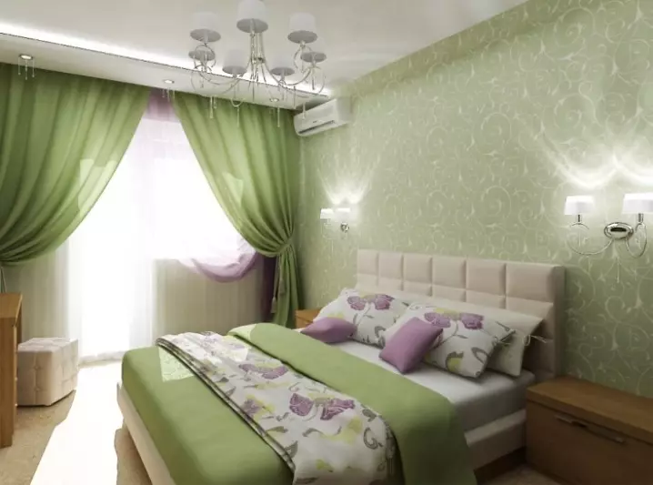 Färggardiner i sovrummet (61 bilder): Hur man väljer en lämplig nyans? Hur man väljer en solig gardiner? De mest lämpliga kombinationerna av toner av gardiner, tapeter och möbler 21293_25