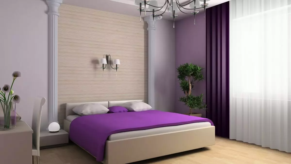 Färggardiner i sovrummet (61 bilder): Hur man väljer en lämplig nyans? Hur man väljer en solig gardiner? De mest lämpliga kombinationerna av toner av gardiner, tapeter och möbler 21293_51