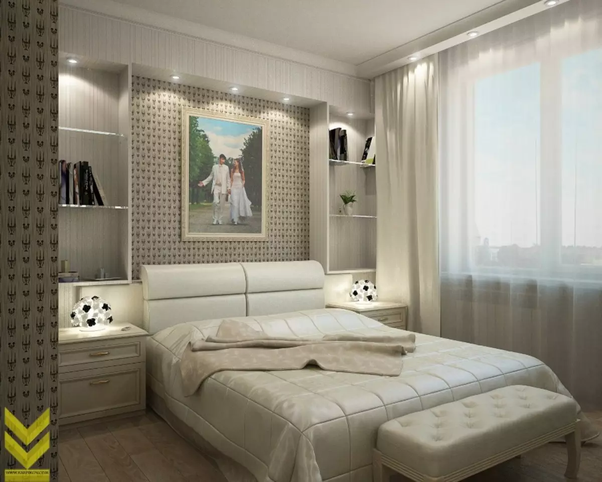 Hvite gardiner i soverommet (35 bilder): Eksempler på et vakkert interiør med svart og hvitt og hvitt gardiner, interessante nye gjenstander 21295_13
