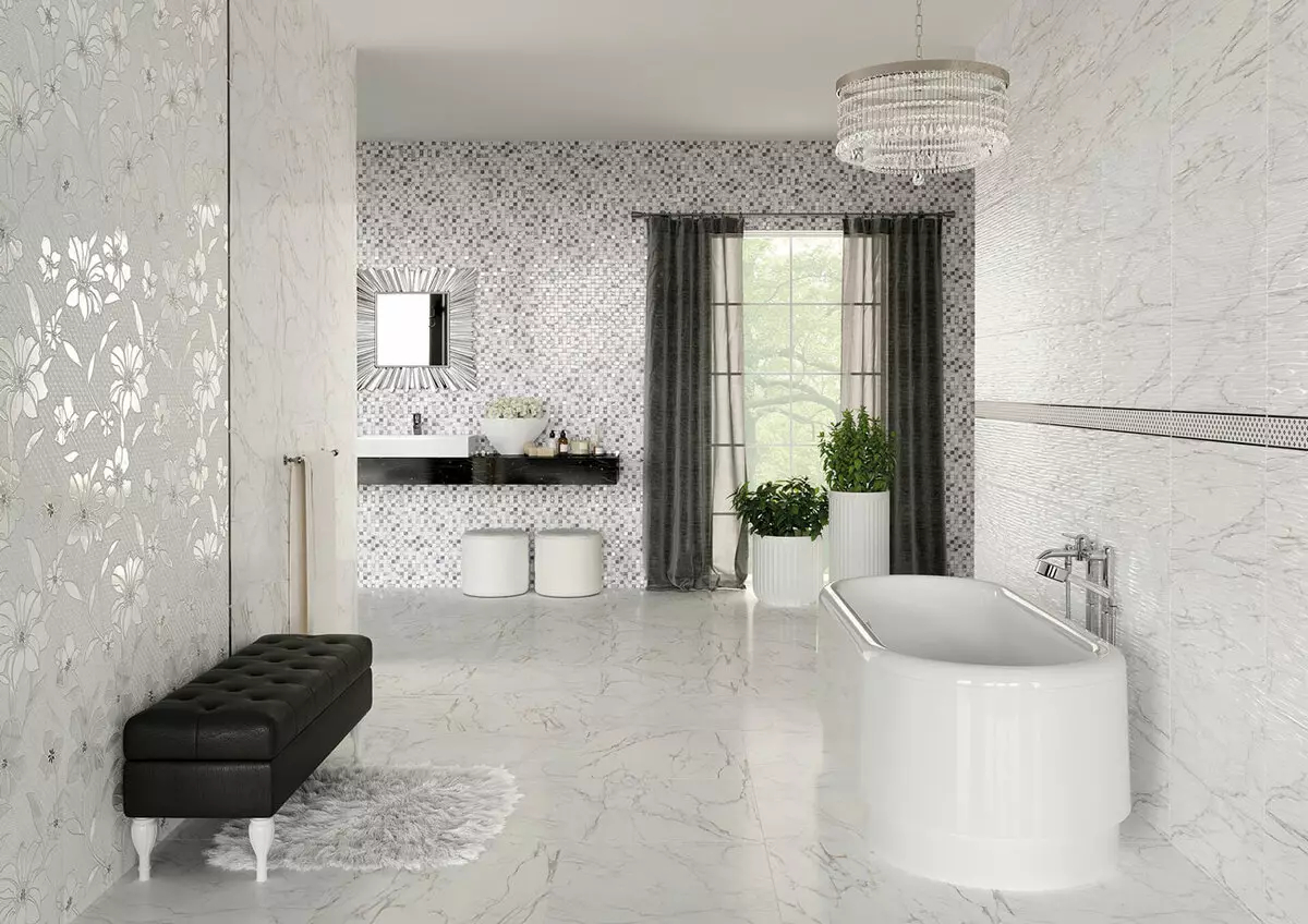 Marmor kakel för badrummet (54 bilder): keramikplatta under marmorbadet, design av vita och gröna marmorplattor i inredningen, andra alternativ 21357_19