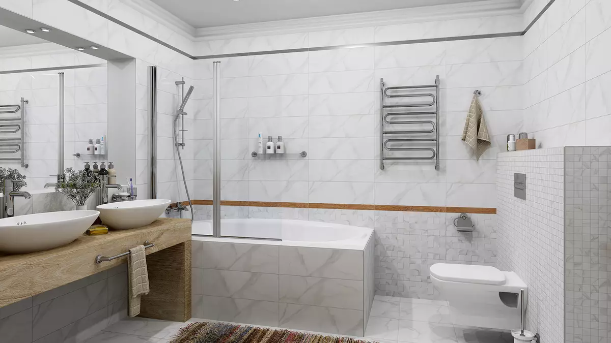 Tuile de marbre pour la salle de bain (54 photos): carreaux de céramique sous la salle de bains en marbre, conception de carreaux de marbre blanc et vert à l'intérieur, autres options 21357_21