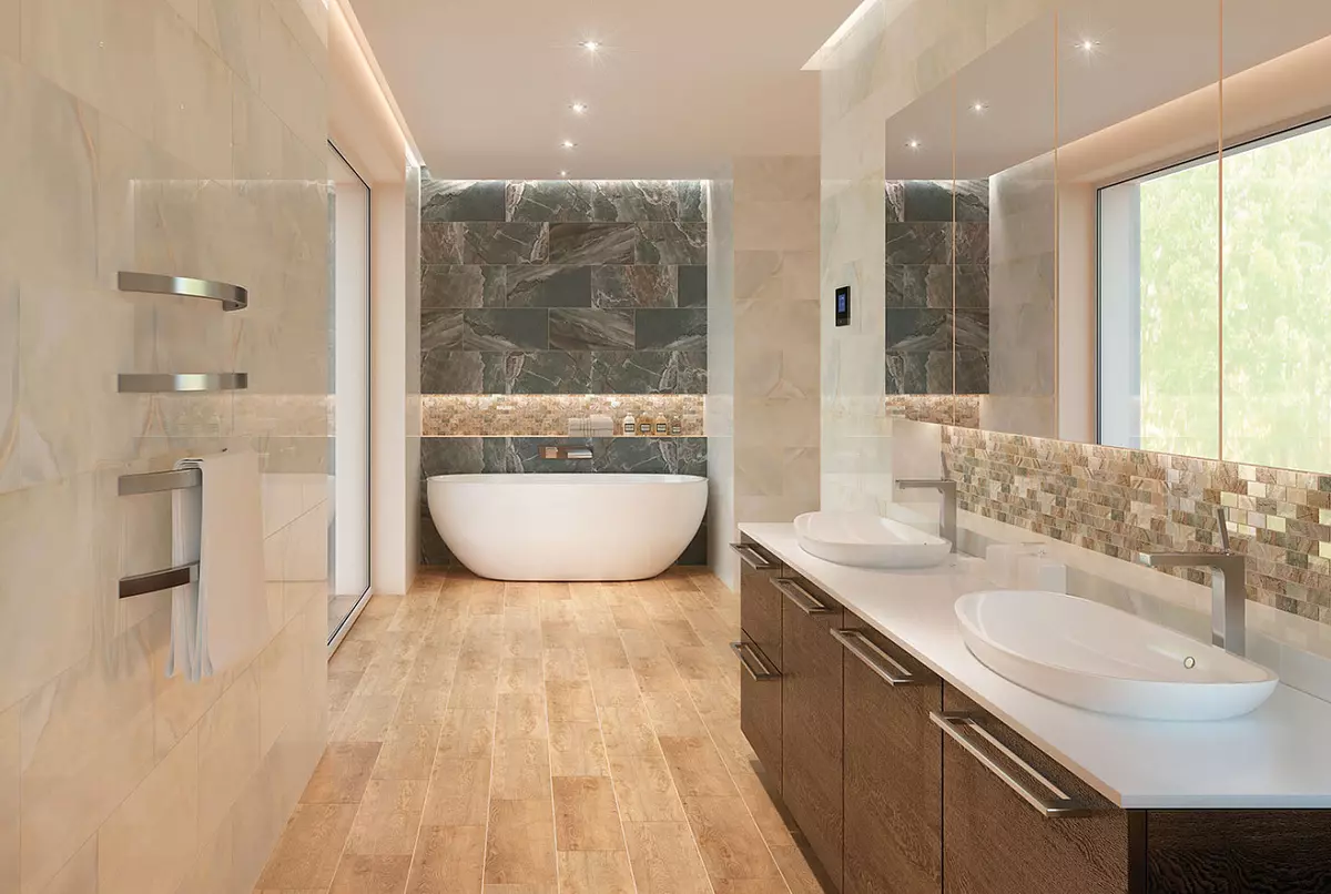 适用于浴室的大理石瓷砖（54张照片）：大理石浴室下的瓷砖，白色和绿色大理石瓷砖设计内部，其他选择 21357_22