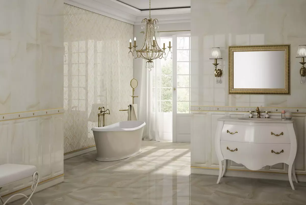 Marble tile para sa banyo (54 mga larawan): ceramic tile sa ilalim ng banyo ng marmol, disenyo ng puti at berde marmol tile sa loob, iba pang mga pagpipilian 21357_25