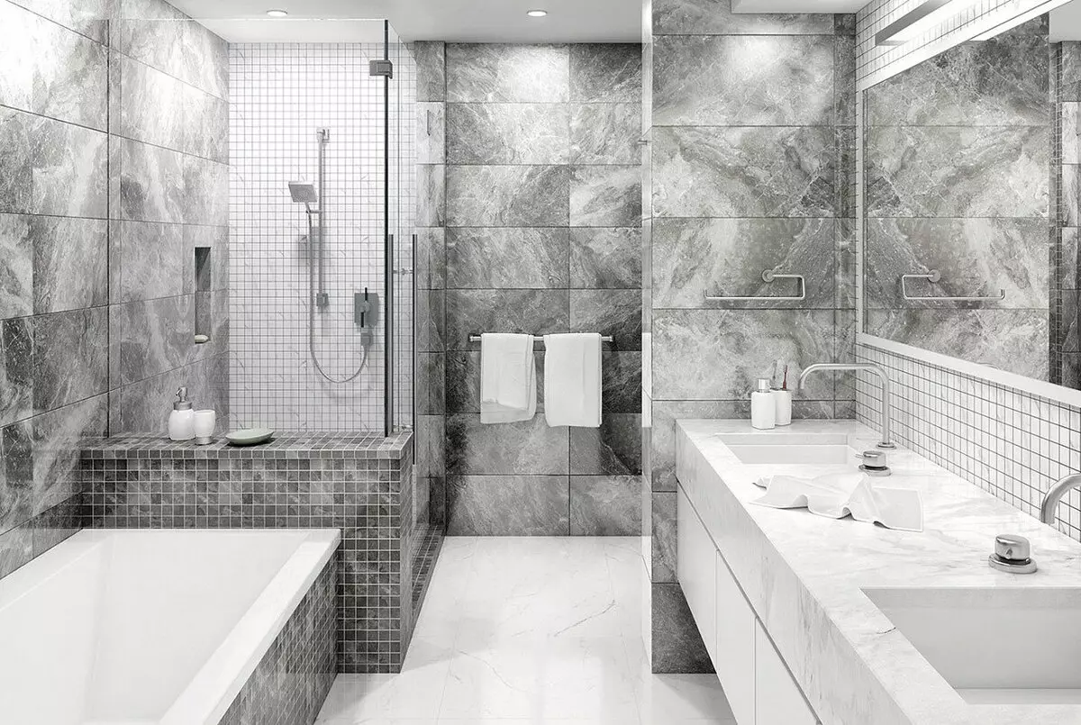适用于浴室的大理石瓷砖（54张照片）：大理石浴室下的瓷砖，白色和绿色大理石瓷砖设计内部，其他选择 21357_3