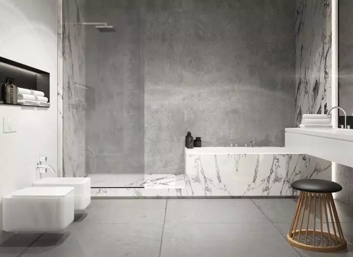 Tuile de marbre pour la salle de bain (54 photos): carreaux de céramique sous la salle de bains en marbre, conception de carreaux de marbre blanc et vert à l'intérieur, autres options 21357_35