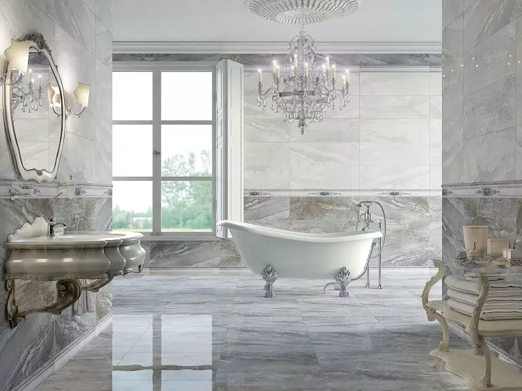 Tuile de marbre pour la salle de bain (54 photos): carreaux de céramique sous la salle de bains en marbre, conception de carreaux de marbre blanc et vert à l'intérieur, autres options 21357_39