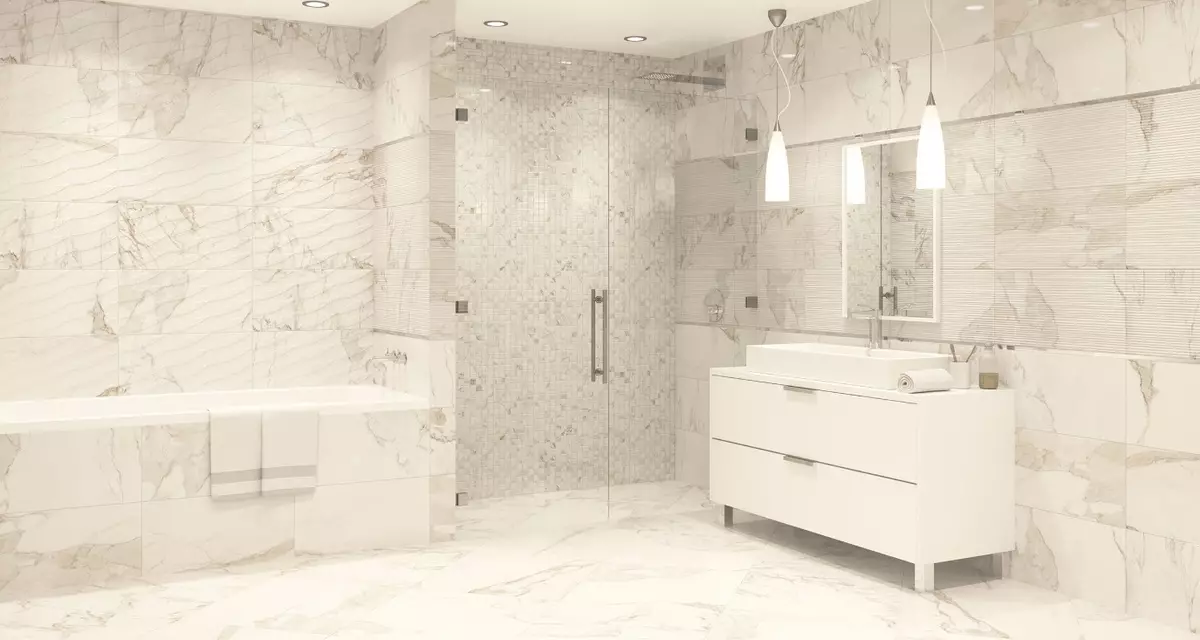 rajola de marbre per al bany (54 fotos): rajoles de ceràmica sota el bany de marbre, el disseny de les rajoles de marbre blanc i verd a l'interior, altres opcions 21357_42