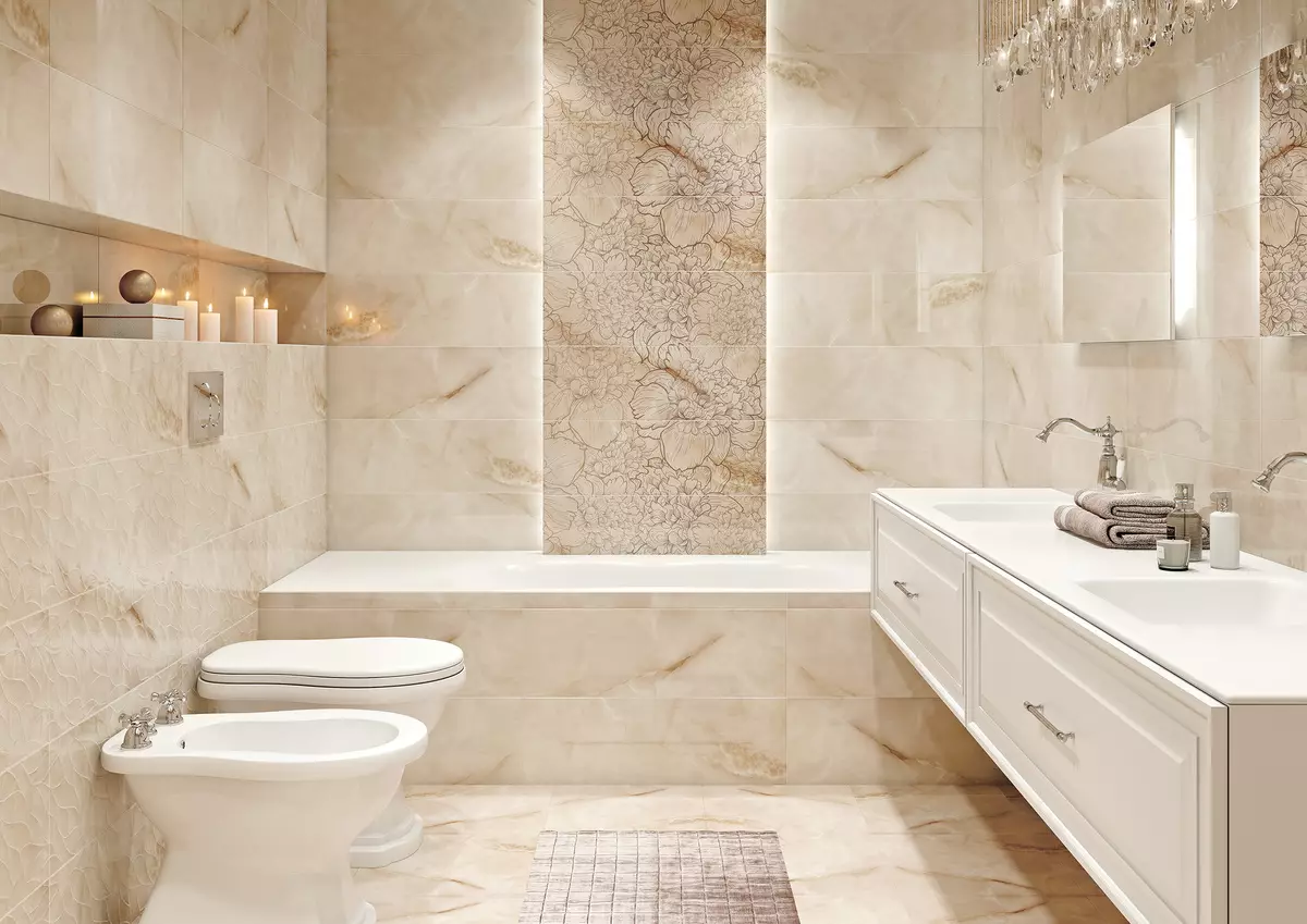 Tuile de marbre pour la salle de bain (54 photos): carreaux de céramique sous la salle de bains en marbre, conception de carreaux de marbre blanc et vert à l'intérieur, autres options 21357_44