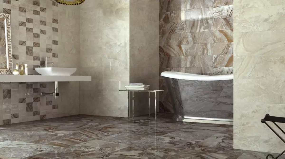 Marble tile para sa banyo (54 mga larawan): ceramic tile sa ilalim ng banyo ng marmol, disenyo ng puti at berde marmol tile sa loob, iba pang mga pagpipilian 21357_9