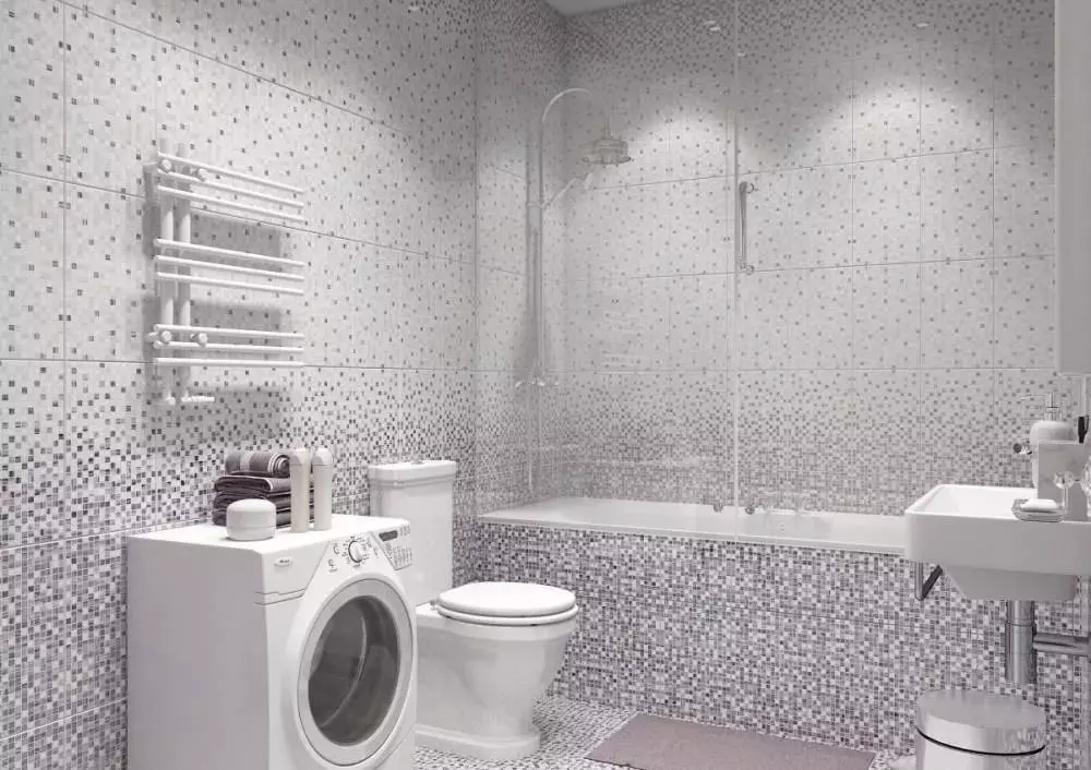 Tile mozaik za kopalnico (125 fotografij): Oblika prostora z mozaičnimi ploščicami na tleh, samolepilne ploščice v notranjosti, keramične in plastične, steklene ploščice in druge možnosti 21358_10