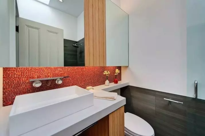 Tile mozaik za kopalnico (125 fotografij): Oblika prostora z mozaičnimi ploščicami na tleh, samolepilne ploščice v notranjosti, keramične in plastične, steklene ploščice in druge možnosti 21358_102