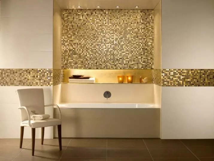 Tile mozaik za kopalnico (125 fotografij): Oblika prostora z mozaičnimi ploščicami na tleh, samolepilne ploščice v notranjosti, keramične in plastične, steklene ploščice in druge možnosti 21358_125