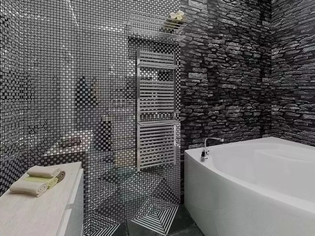 Tile mozaik za kopalnico (125 fotografij): Oblika prostora z mozaičnimi ploščicami na tleh, samolepilne ploščice v notranjosti, keramične in plastične, steklene ploščice in druge možnosti 21358_17