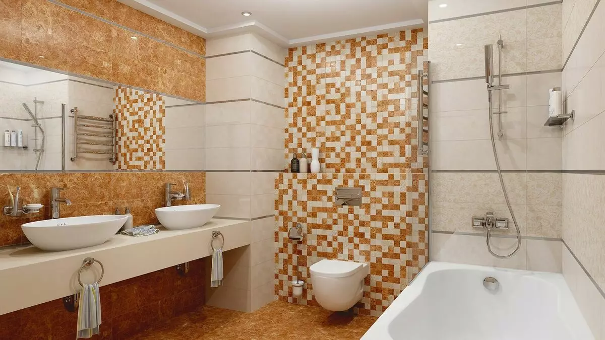 Tile mozaik za kopalnico (125 fotografij): Oblika prostora z mozaičnimi ploščicami na tleh, samolepilne ploščice v notranjosti, keramične in plastične, steklene ploščice in druge možnosti 21358_7