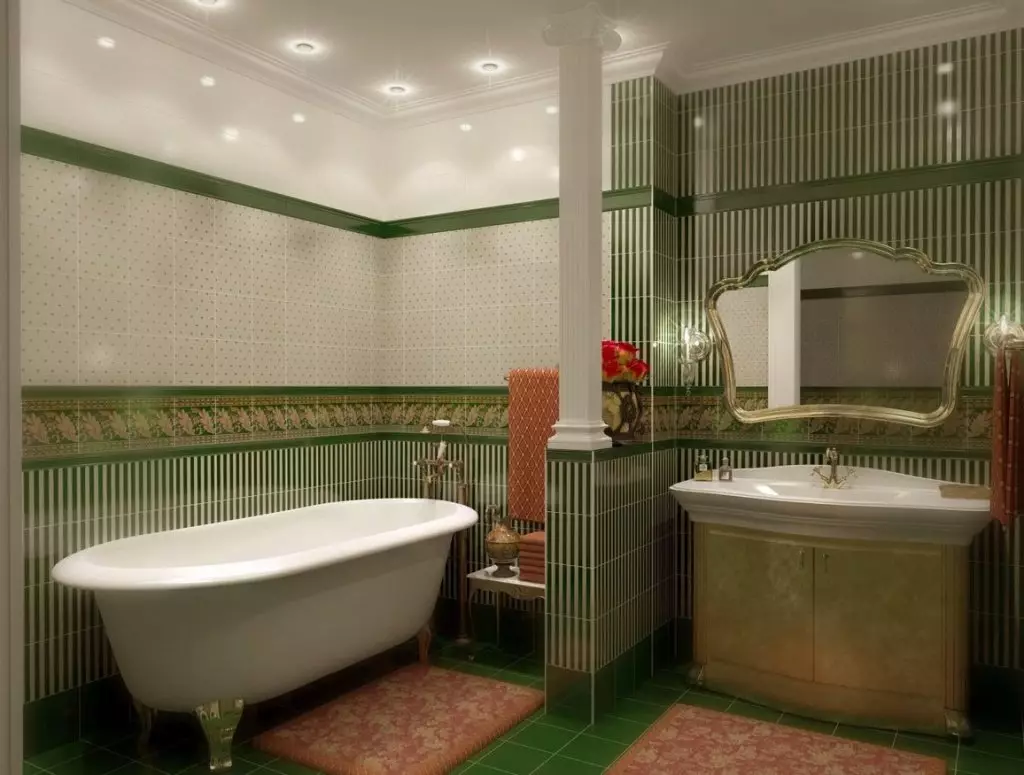 Telha verde para o banheiro (41 fotos): cerâmica e outras telhas escuras e luzes claras no banheiro. Design de telha no chão e nas paredes em tons verdes 21359_16