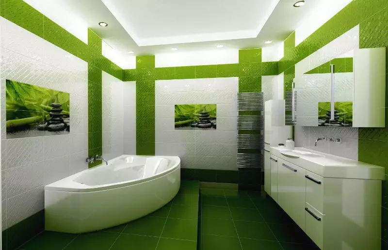 Telha verde para o banheiro (41 fotos): cerâmica e outras telhas escuras e luzes claras no banheiro. Design de telha no chão e nas paredes em tons verdes 21359_6