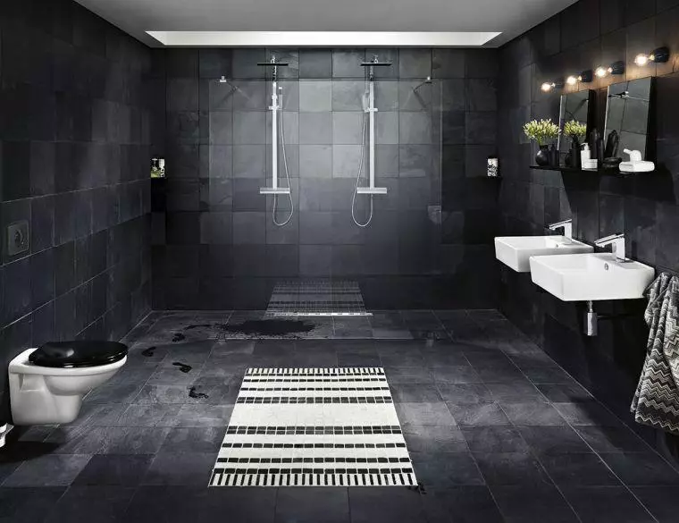 Telha fosca para o banheiro: vantagens e desvantagens de telhas de cerâmica fosca para o banheiro, projeto sob pedra e outras opções 21360_10