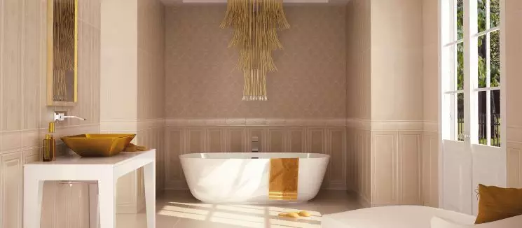 Tile mate para o baño: vantaxes e inconvenientes das baldosas cerámicas mate para o baño, deseño baixo pedra e outras opcións 21360_13