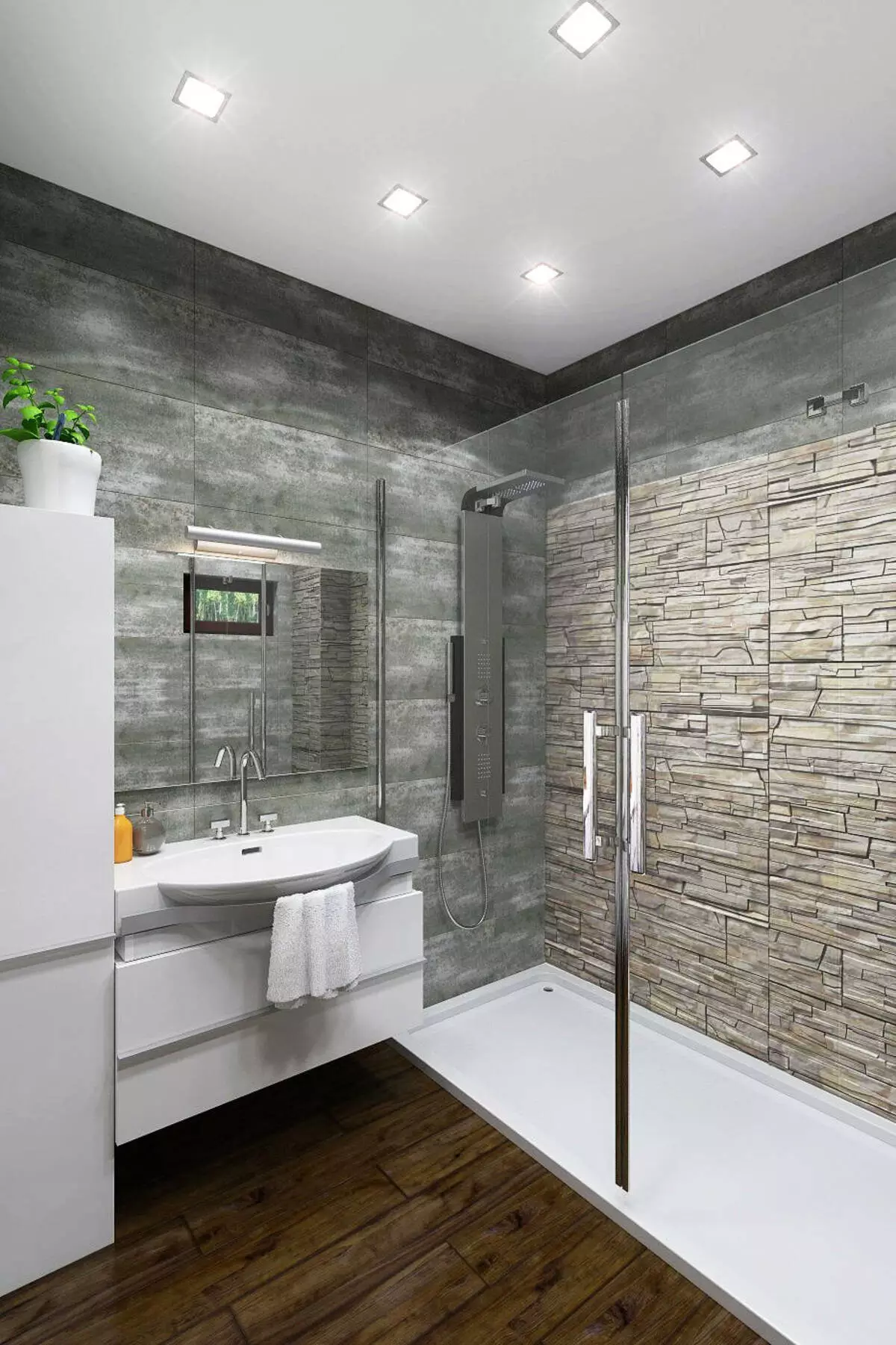 用於浴室的磨砂瓷磚：浴室啞光瓷磚的優缺點，石材下的設計和其他選擇 21360_35