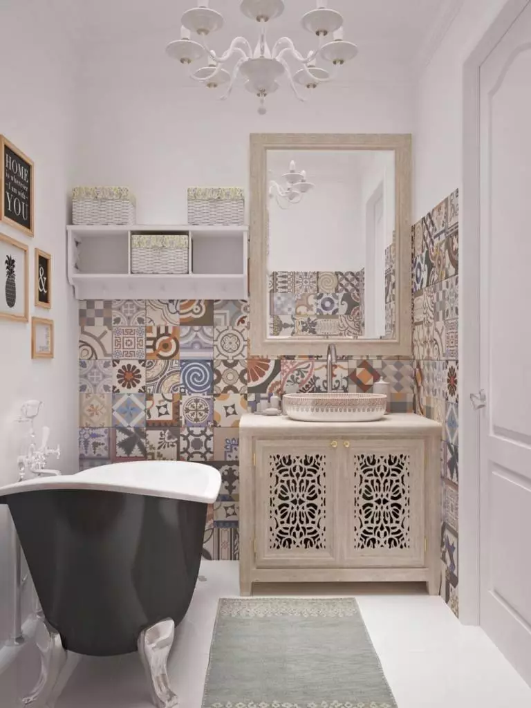 Mat teël vir die badkamer: Voordele en nadele van mat keramiekteëls vir die badkamer, ontwerp onder klip en ander opsies 21360_49