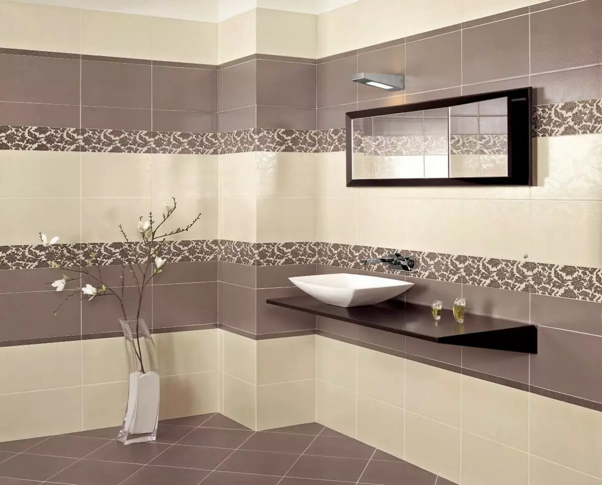 Telha fosca para o banheiro: vantagens e desvantagens de telhas de cerâmica fosca para o banheiro, projeto sob pedra e outras opções 21360_5