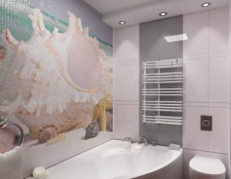 Panel de baldosas en el baño (79 fotos): Descripción general del panel para el baño de los azulejos de cerámica y de mosaico, baldosas y paneles de mosaico con temas marinos y otros 21368_12