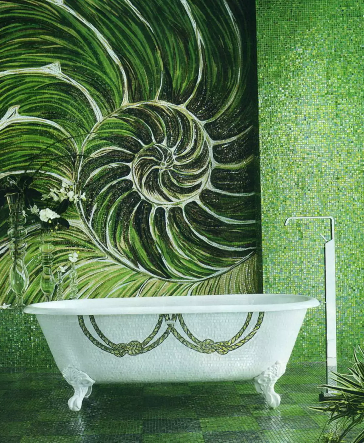 Panell de rajoles al bany (79 fotos): vista general del panell per al bany des de rajoles de ceràmica i mosaics, rajoles i panells de mosaic amb temes marins i altres 21368_15