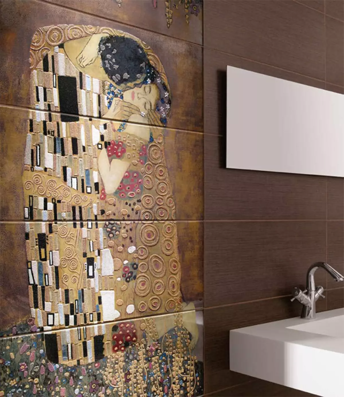 Πίνακας από κεραμίδι στο μπάνιο (79 φωτογραφίες): Επισκόπηση του πίνακα για το μπάνιο από κεραμικά πλακίδια και μωσαϊκά, πλακάκια και μωσαϊκά πάνελ με θαλάσσια θέματα και άλλα 21368_25