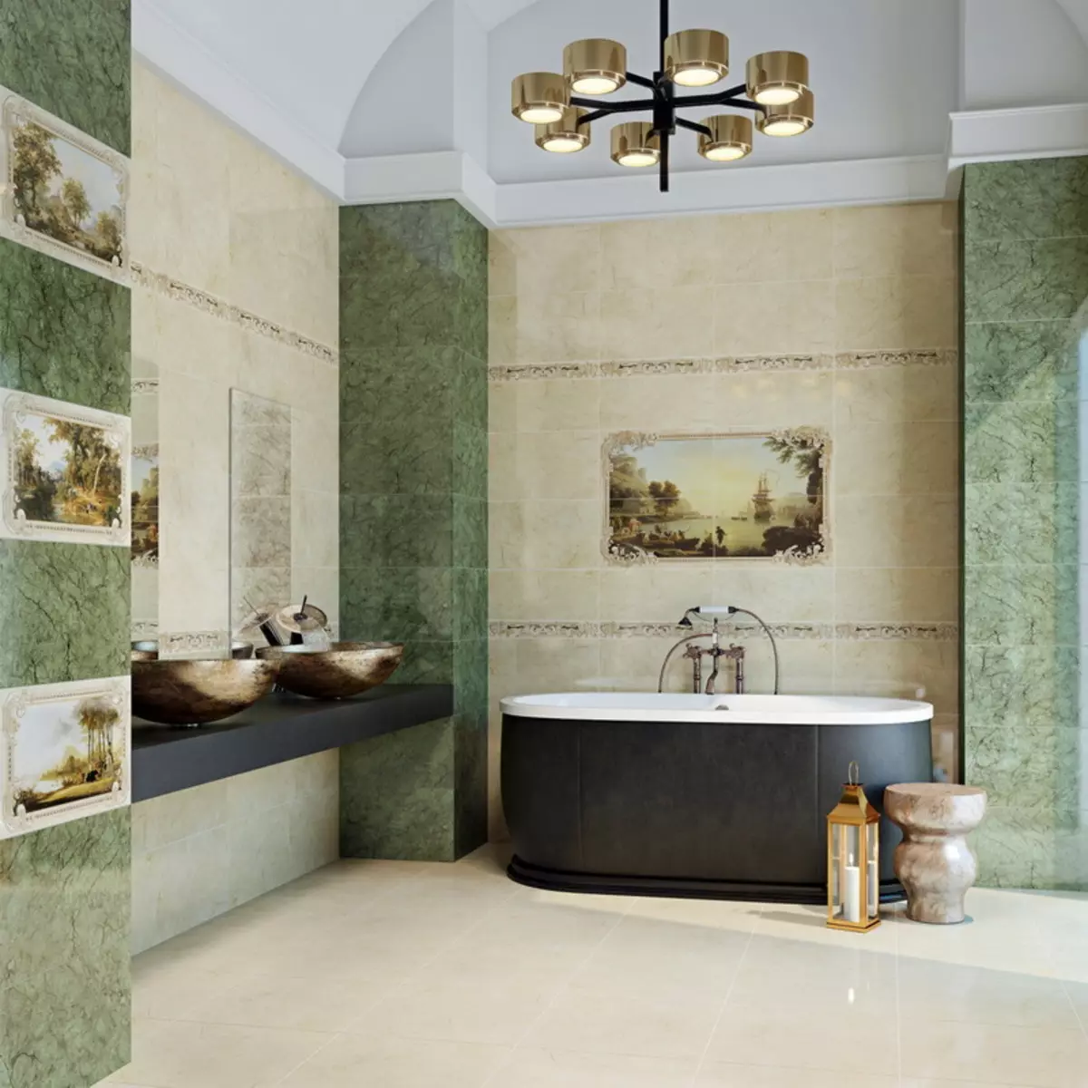 Panell de rajoles al bany (79 fotos): vista general del panell per al bany des de rajoles de ceràmica i mosaics, rajoles i panells de mosaic amb temes marins i altres 21368_28