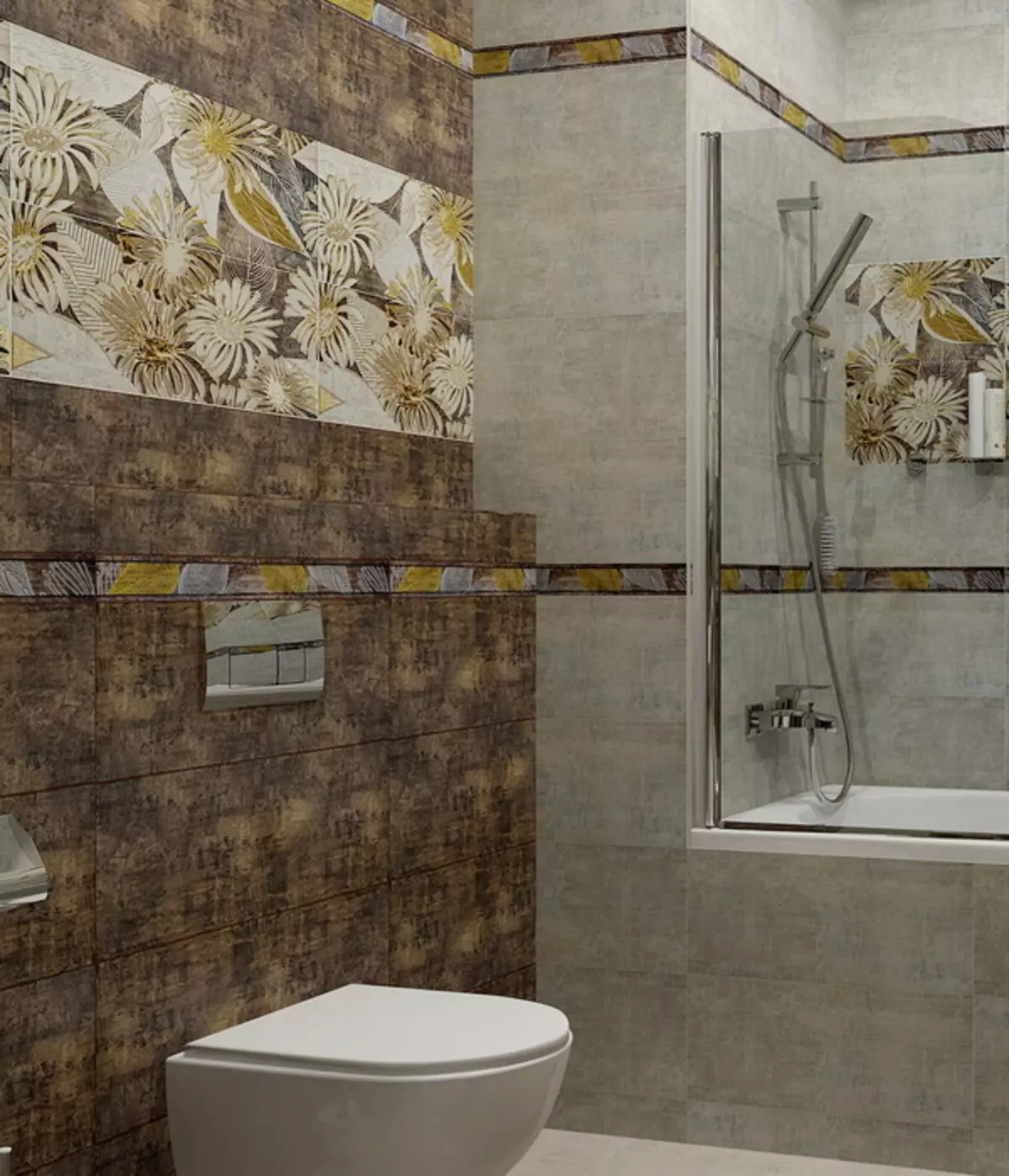 बाथरूममध्ये टाइलमधून पॅनेल (7 9 फोटो): सिरेमिक टाइल आणि मोझिक, टाइल आणि मोझीट पॅनेलमधील बाथरूमचे विहंगावलोकन 21368_31