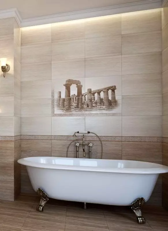 Панел из плочице у купатилу (79 фотографија): Преглед панела за купатило са керамичких плочица и мозаика, плочица и мозаичних плоча са морским темама и другим 21368_32