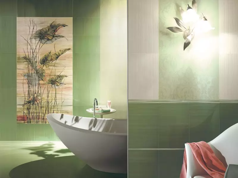 Панел из плочице у купатилу (79 фотографија): Преглед панела за купатило са керамичких плочица и мозаика, плочица и мозаичних плоча са морским темама и другим 21368_39