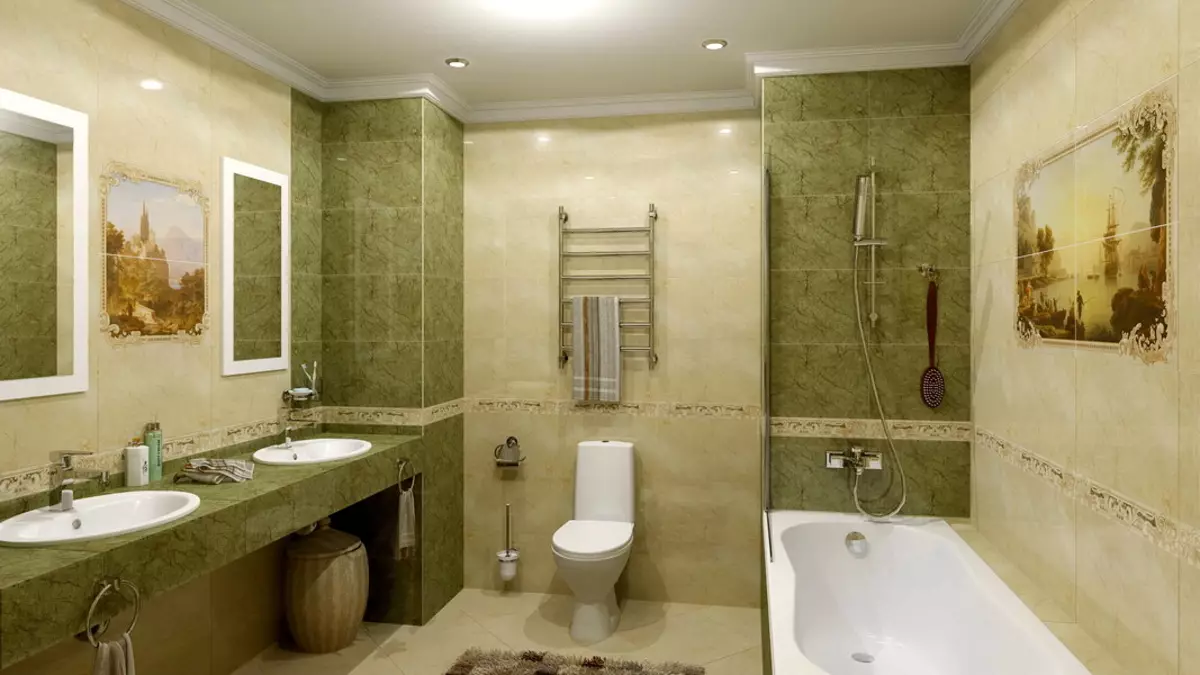 Panel z dlaždice v kúpeľni (79 fotografií): Prehľad panelu pre kúpeľňu z keramických dlaždíc a mozaikových, dlaždíc a mozaických panelov s morskými témami a inými 21368_5