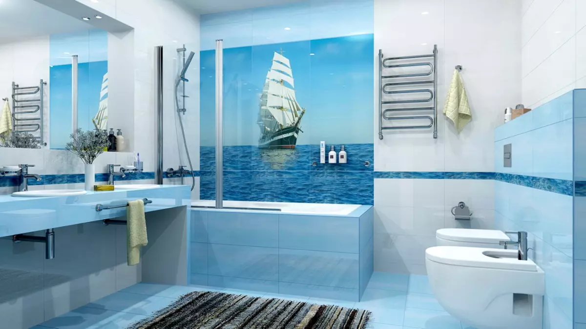 Panel z dlaždice v kúpeľni (79 fotografií): Prehľad panelu pre kúpeľňu z keramických dlaždíc a mozaikových, dlaždíc a mozaických panelov s morskými témami a inými 21368_52