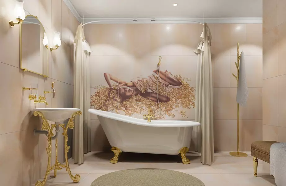 Панел из плочице у купатилу (79 фотографија): Преглед панела за купатило са керамичких плочица и мозаика, плочица и мозаичних плоча са морским темама и другим 21368_56