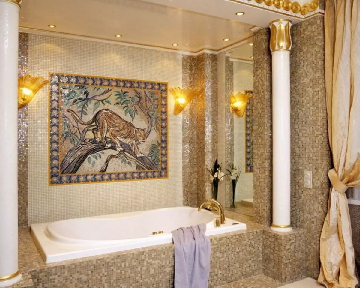 Панел из плочице у купатилу (79 фотографија): Преглед панела за купатило са керамичких плочица и мозаика, плочица и мозаичних плоча са морским темама и другим 21368_61