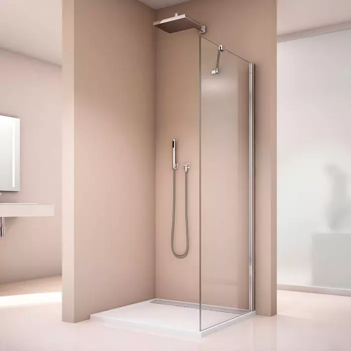 淋浴的玻璃隔板（60張）：玻璃淋浴圍欄的類型，來自玻璃塊和90x90厘米，配件的選擇。浴室設計 21370_11