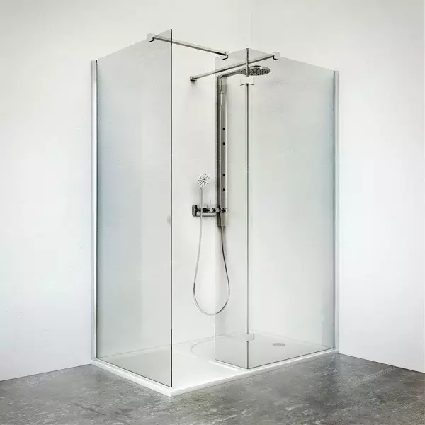 Glass partisjoner for dusjen (60 bilder): typer glass dusj gjerder, fra glassblokker og 90x90 cm, valg av beslag. Baderomsdesign 21370_12