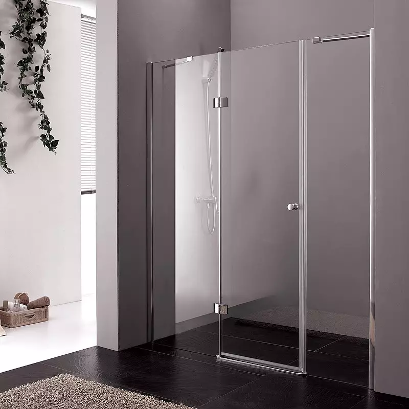 淋浴的玻璃隔板（60張）：玻璃淋浴圍欄的類型，來自玻璃塊和90x90厘米，配件的選擇。浴室設計 21370_13