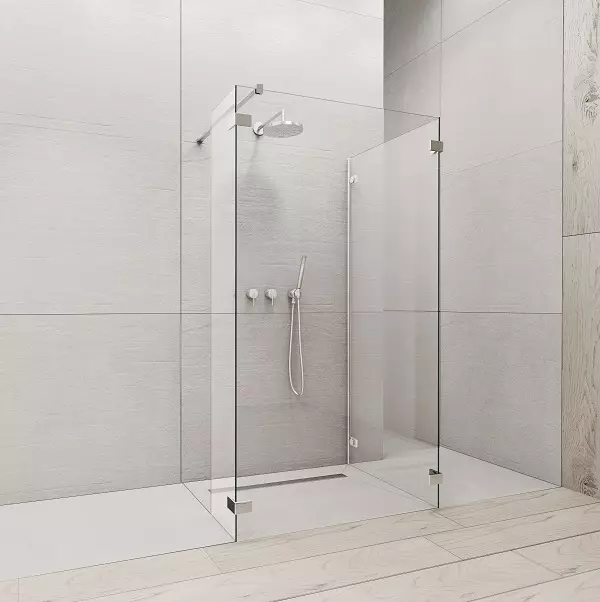 Glass partisjoner for dusjen (60 bilder): typer glass dusj gjerder, fra glassblokker og 90x90 cm, valg av beslag. Baderomsdesign 21370_16